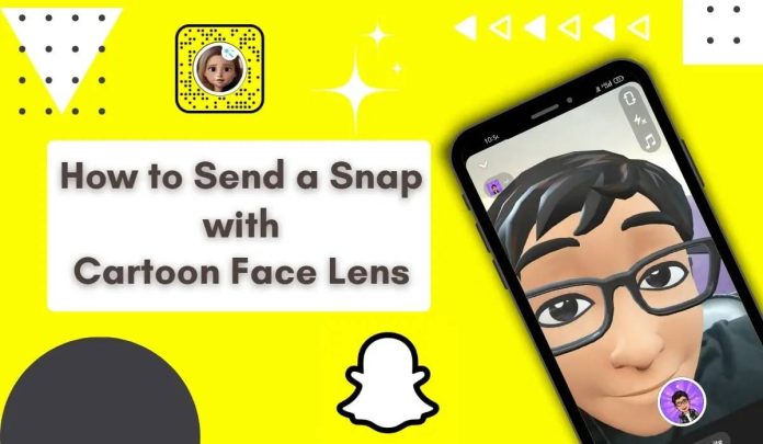 send a snap with the cartoon face lens using snapchat